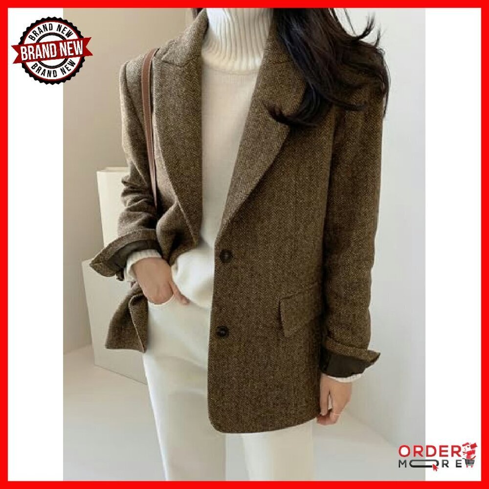 Wool Blend Blazer Jacket Women's Business Casual Mid Thigh Length - Picture 7 of 8